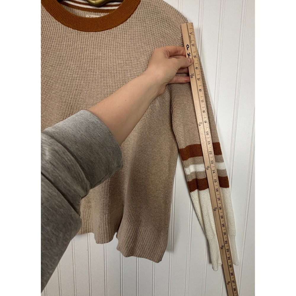 Faherty Throwback Sweater M Tan Brown Varsity Stripe Organic Cotton Cashmere - Picture 11 of 13